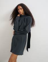 Topshop cupro long sleeve scarf neck cowl back mini dress in black