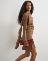 Topshop cupro long sleeve scarf neck cowl back mini dress in mocha