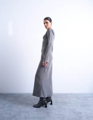 Topshop - Cupro-Maxikleid in Grau mit U-Boot-Ausschnitt