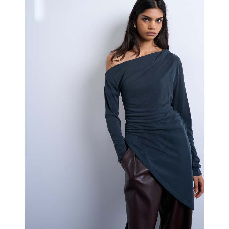 Topshop cupro off the shoulder tunic long sleeve top in