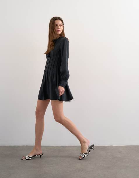 Topshop cupro pintucked waist mini dress in soft black - view 1