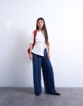 [Topshop] Topshop cupro pull on wide leg pants in navy M NAVY