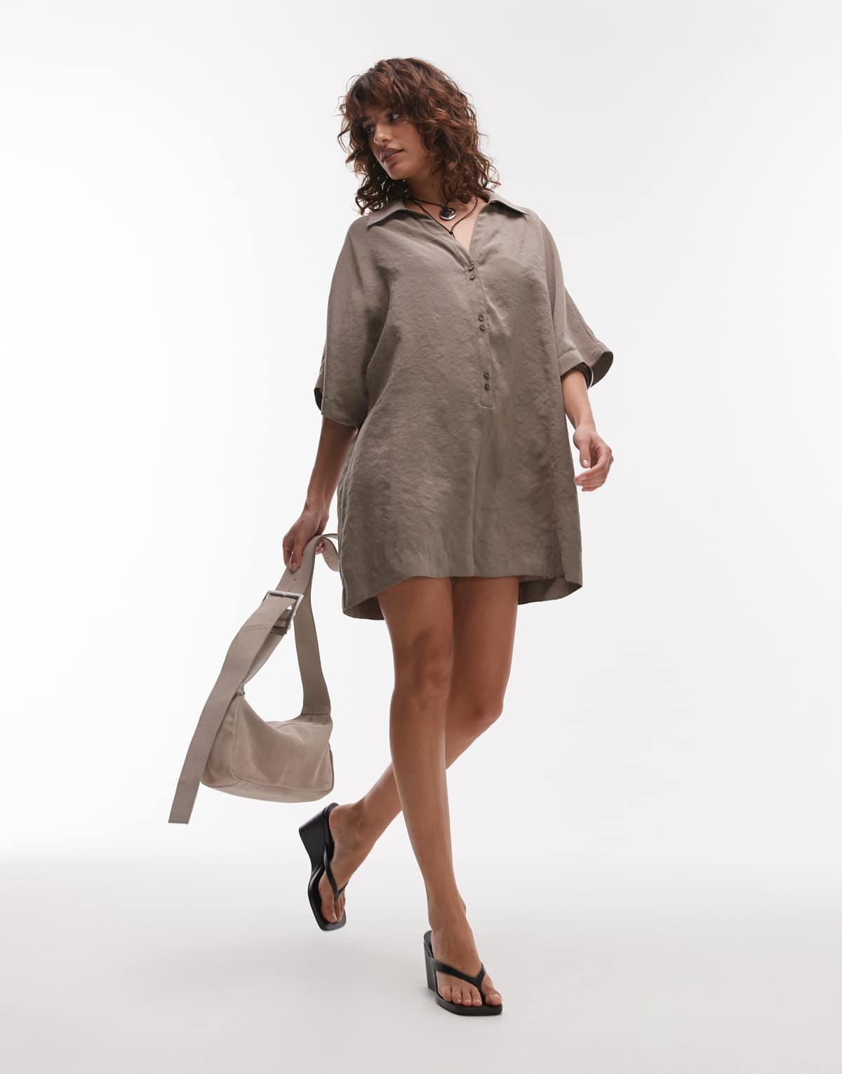 Topshop cupro romper in soft taupe