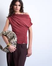 Topshop cupro ruched detail top in rust red