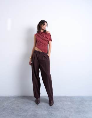 Topshop Cupro Ruched Detailing Top In Burgundy