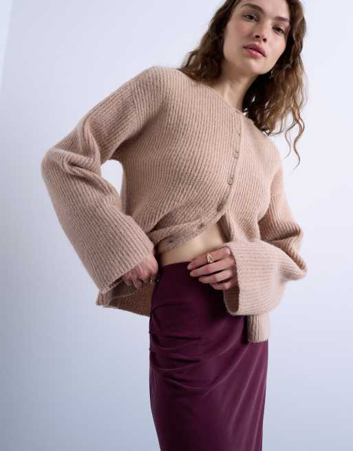 Topshop cupro ruched maxi skirt with hitch side detail in burgundy, 2 of 5