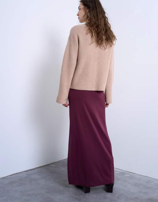 Topshop cupro ruched maxi skirt with hitch side detail in