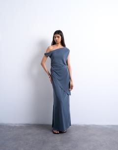 Cupro twist detail bardot asymmetric tunic top in charcoal grey