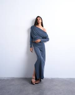 Cupro twist detail maxi skirt co-ord in charcoal grey