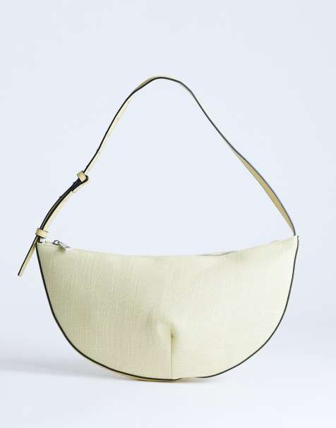 Topshop - Curly - Borsa da spalla media arrotondata in tela color limone - view 1