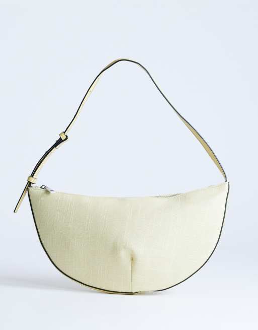 Topshop - Curly - Borsa da spalla media arrotondata in tela color limone