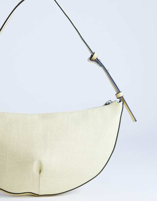 Topshop - Curly - Borsa da spalla media arrotondata in tela color limone, 4 di 4
