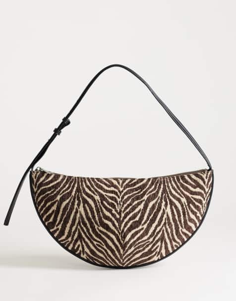 Topshop - Curly - Borsa da spalla media arrotondata in tela zebrata - view 1