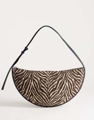 Topshop Women's Zebra Curly Medium Canvas Scoop Shoulder Bag In -Black