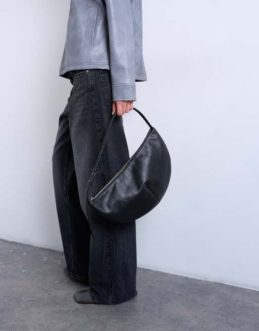 Topshop - Curly - Sort mellemstor buet skuldertaske