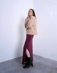 Curpo ruched maxi skirt with hitch side detail in burgundy