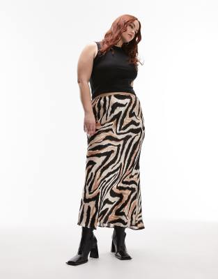 Topshop Curve - Asymmetrischer Maxirock mit mehrfarbigem Tierfellmuster-Bunt