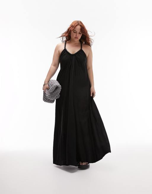 Topshop curve beaded strap chuck on maxi dress in black