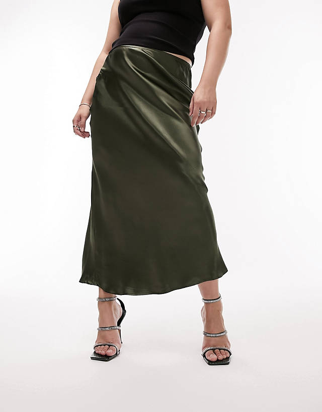 Topshop Curve - bias midi skirt in khaki