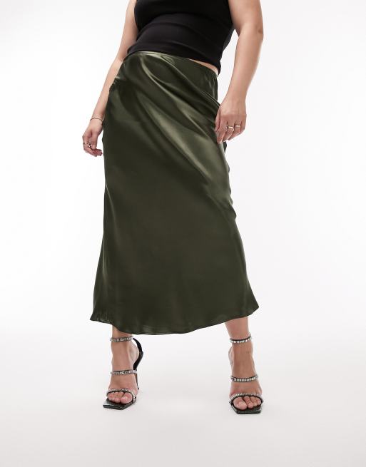 Topshop satin bias 2025 midi skirt khaki