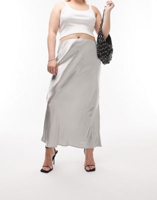 Topshop Curve bias midi skirt in silver