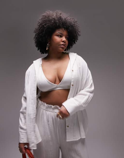 Topshop Curve casual textured beach shirt in white - part of a set