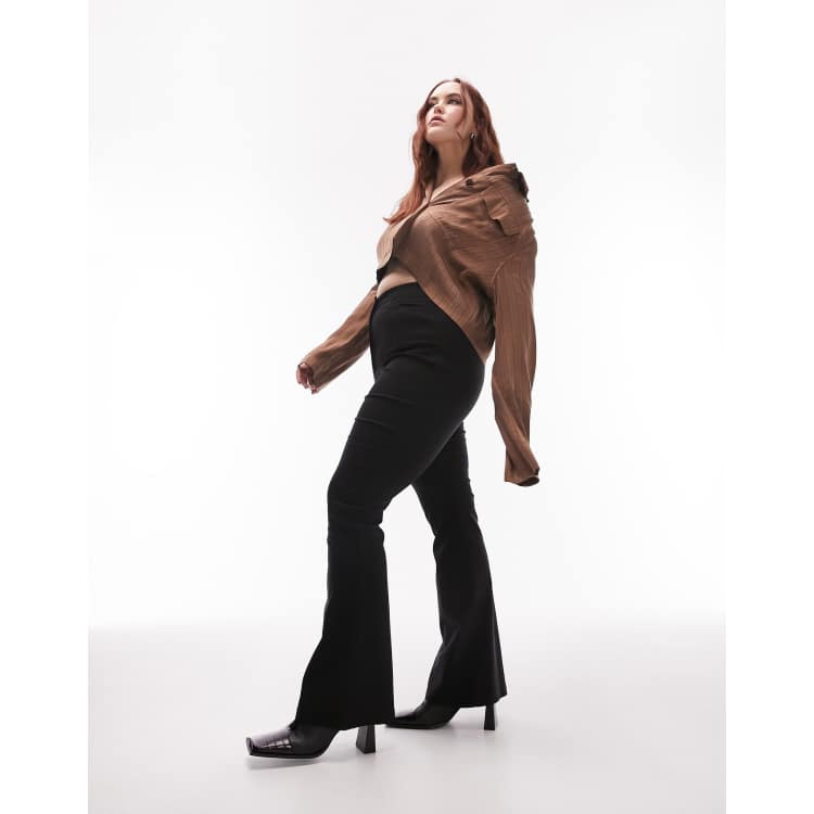 Topshop Curve clean high rise bengaline flare pants in black