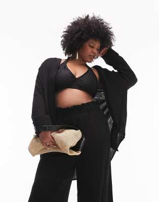 Topshop Topshop Curve co-ord casual textured beach shirt in black