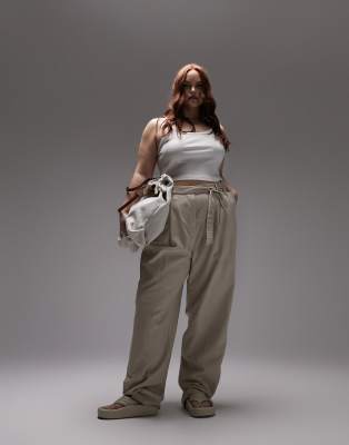 Topshop Curve Co-Ord Linen-Blend Tapered Trouser In Natural-Neutral