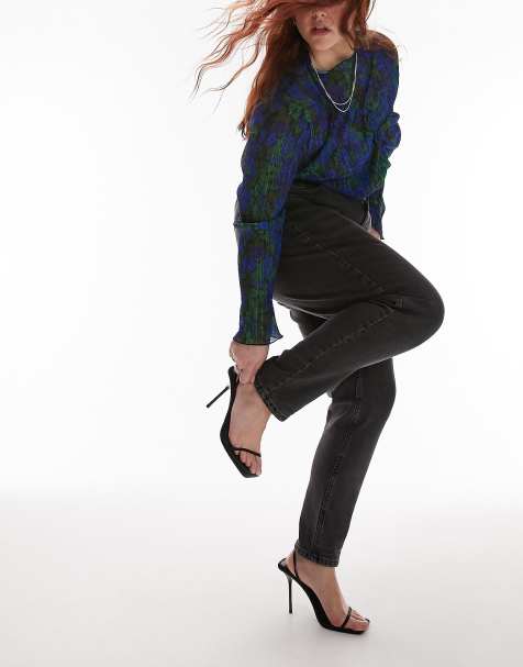 Topshop Curve comfort stretch mom jeans in washed black - view 1