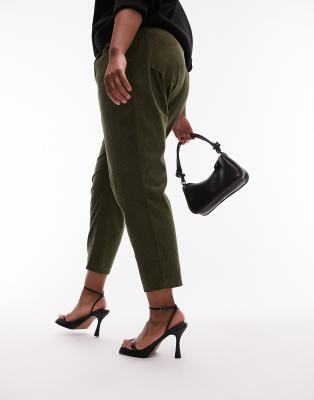 Topshop Curve cord peg pants in khaki-Green