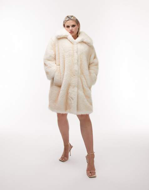 Topshop Curve - Cremefarvet imiteret pelsfrakke - view 1