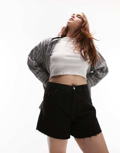 Topshop Curve denim comfort stretch Mom shorts in black - view 1