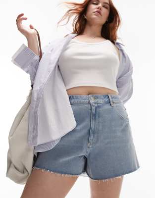 Topshop Curve Denim Comfort Stretch Mom Shorts In Bleach-blue