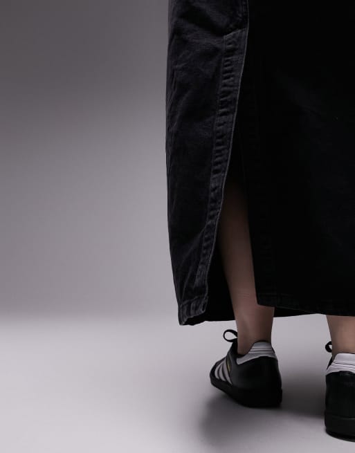 Topshop Curve - Denim midirok in zwart met wassing, 3 van 4