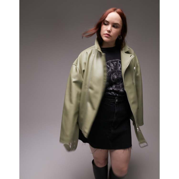 FhyzicsShops Topshop Curve faux leather oversized biker jacket in