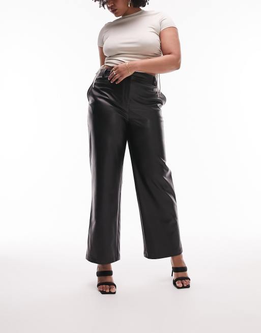 Plus Size Faux Leather Straight Leg Pants Vegan Leather, 50% OFF