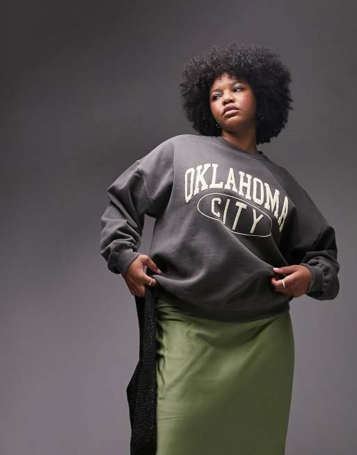 Topshop Curve Felpa oversize vintage nero slavato con grafica