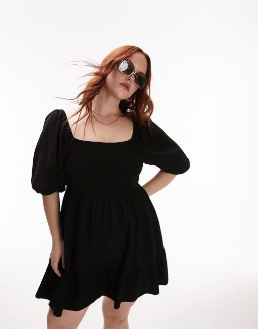 Topshop Curve – Gerafftes Minikleid in Schwarz