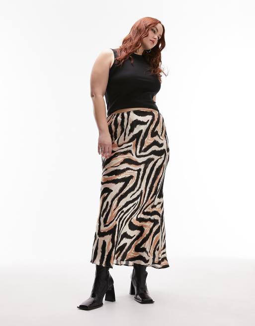 Topshop Curve Gonna lunga asimmetrica con stampa animalier multicolore