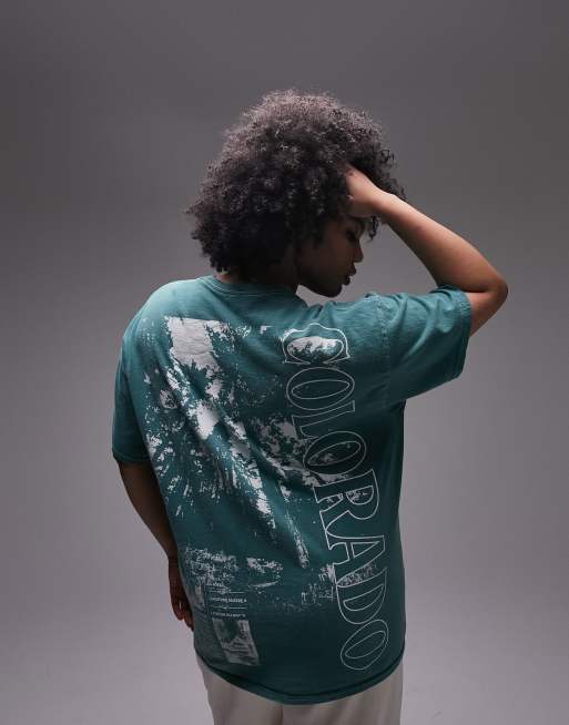 Topshop Curve graphic Colorado oversized tee in green