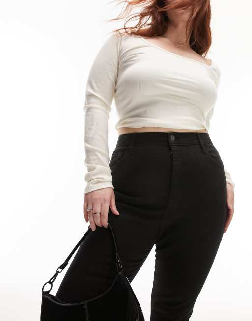 Topshop Curve high rise Jamie jeans in black, 2 of 5