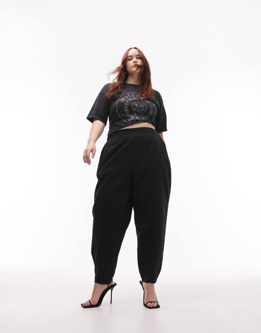 Topshop Curve high waist balloon peg pants in washed black