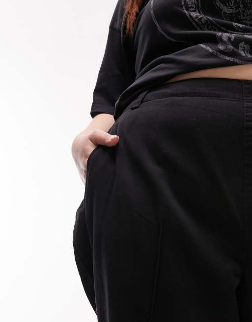 Topshop Curve high waist balloon peg pants in washed black, 3 of 4