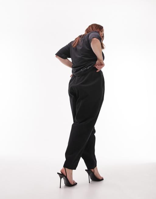 Topshop Curve high waist balloon peg trouser in washed black, 2 of 4
