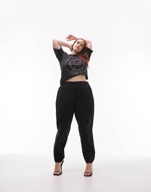 Topshop Curve high waist balloon peg trouser in washed black, 4 of 4
