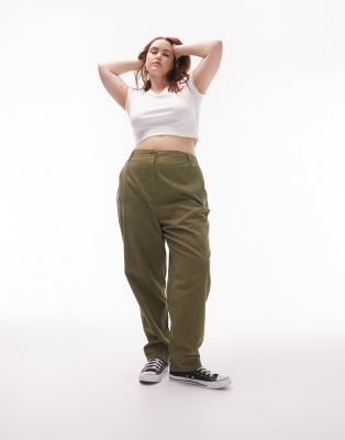 Topshop Curve High Waist Peg Pants In Khaki-green