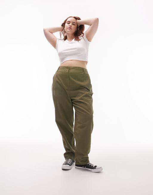 Topshop Curve high waist peg pants in khaki