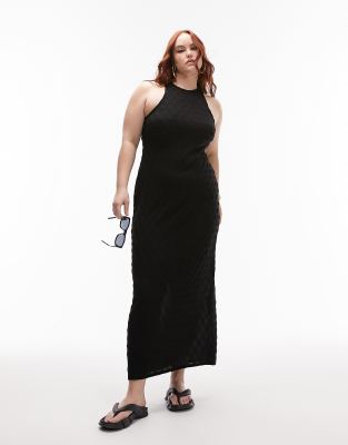 Topshop Curve - Jersey-Midikleid in Schwarz mit strukturiertem Rautenmuster-Black