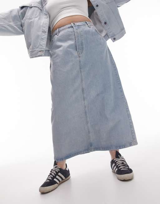 Topshop Curve - Jupe mi-longue en denim - Bleu délavé, 2 de 4
